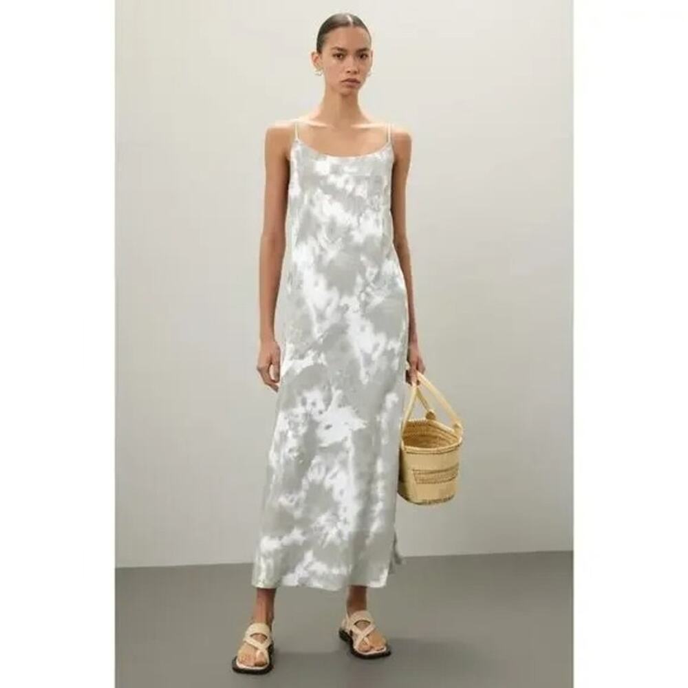 Thakoon Sleeveless Tie Dye Maxi Slip Dress Open Back Scoop Neck 0 Sage Green